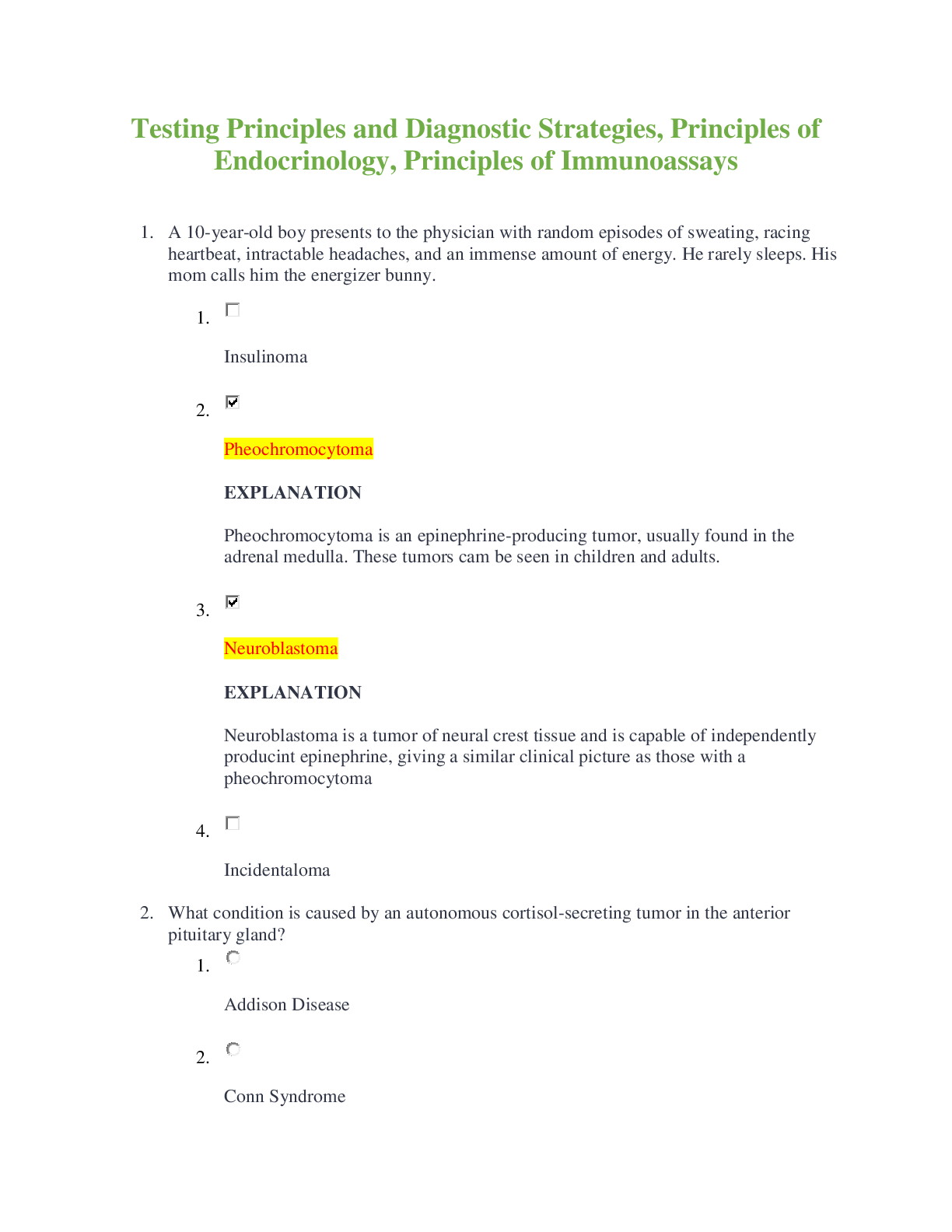 Preview image for Testing Principles and Diagnostic Strategies, Principles of Endocrinology, Principles of Immunoassays | Contains 20 Q&A and Explanation
